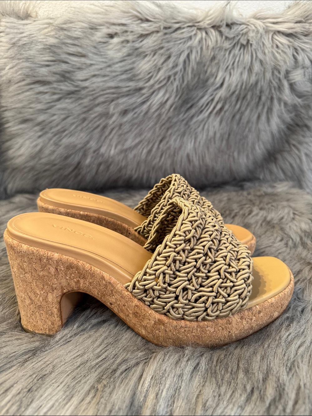 Vince Beige Braided Cork Platform Mules Size 9
